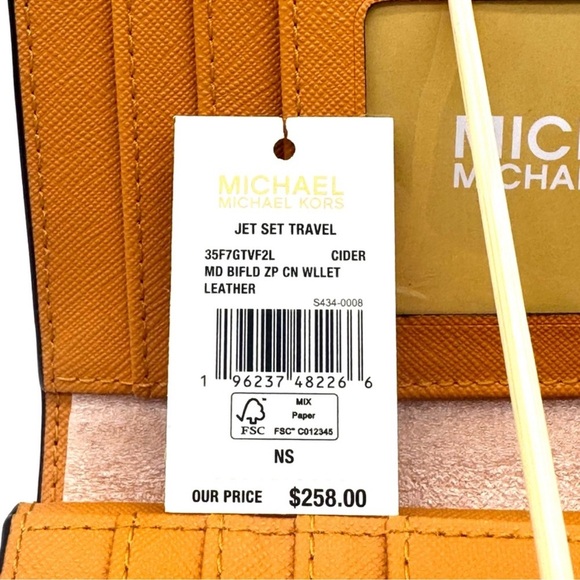 Michael Kors Medium Jet Set Travel Zip Chain Bifold Wallet Leather Cider - Picture 9 of 9